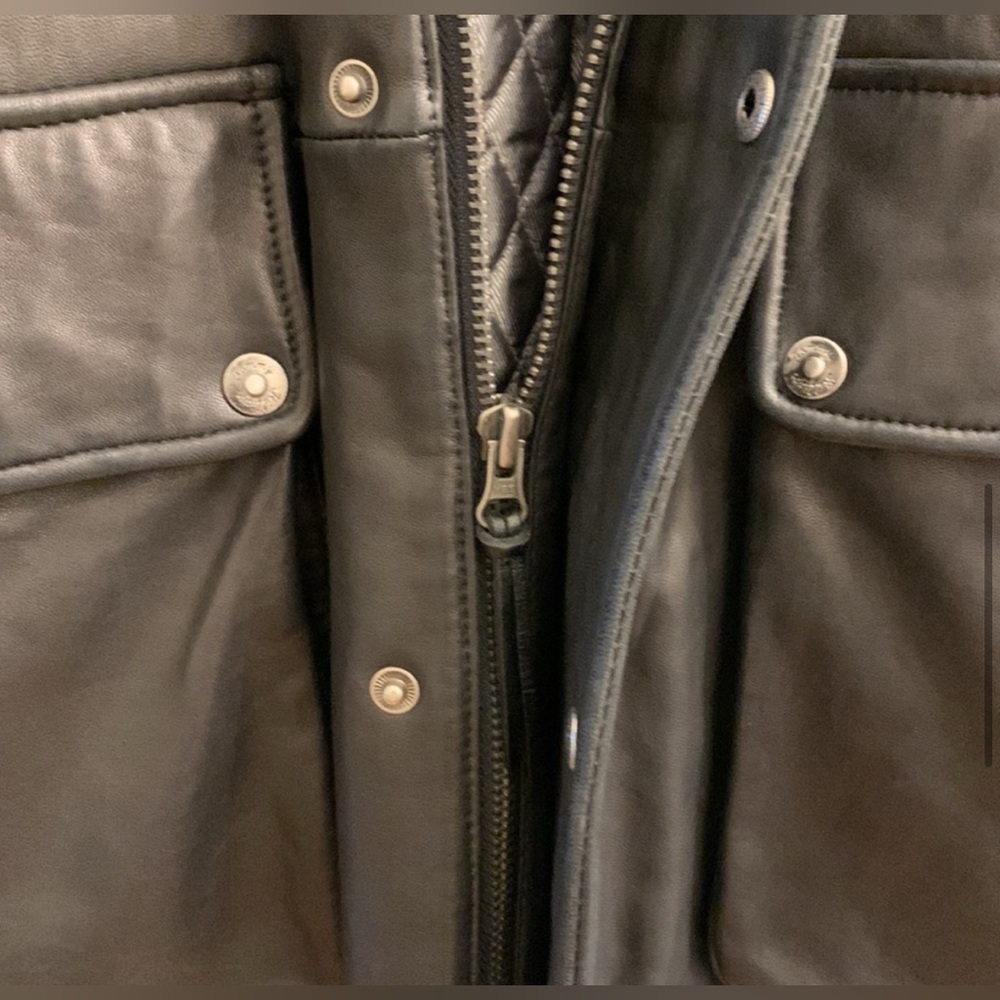 Vintage Tommy Hilfiger Black Leather Bomber Jacket Coat Shearling Collar Mens XL - Picture 6 of 16